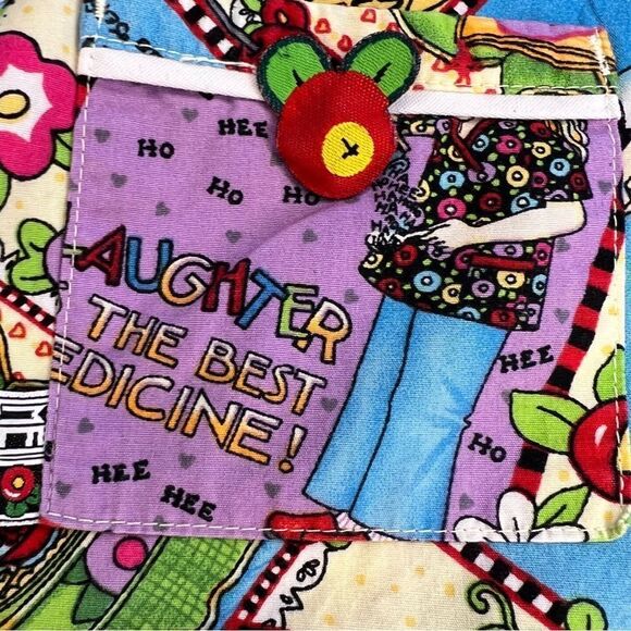 Mary Engelbreit Scrub Top with Two Front Pockets and Appliqué Cherry! Sz Small! - Picture 7 of 12
